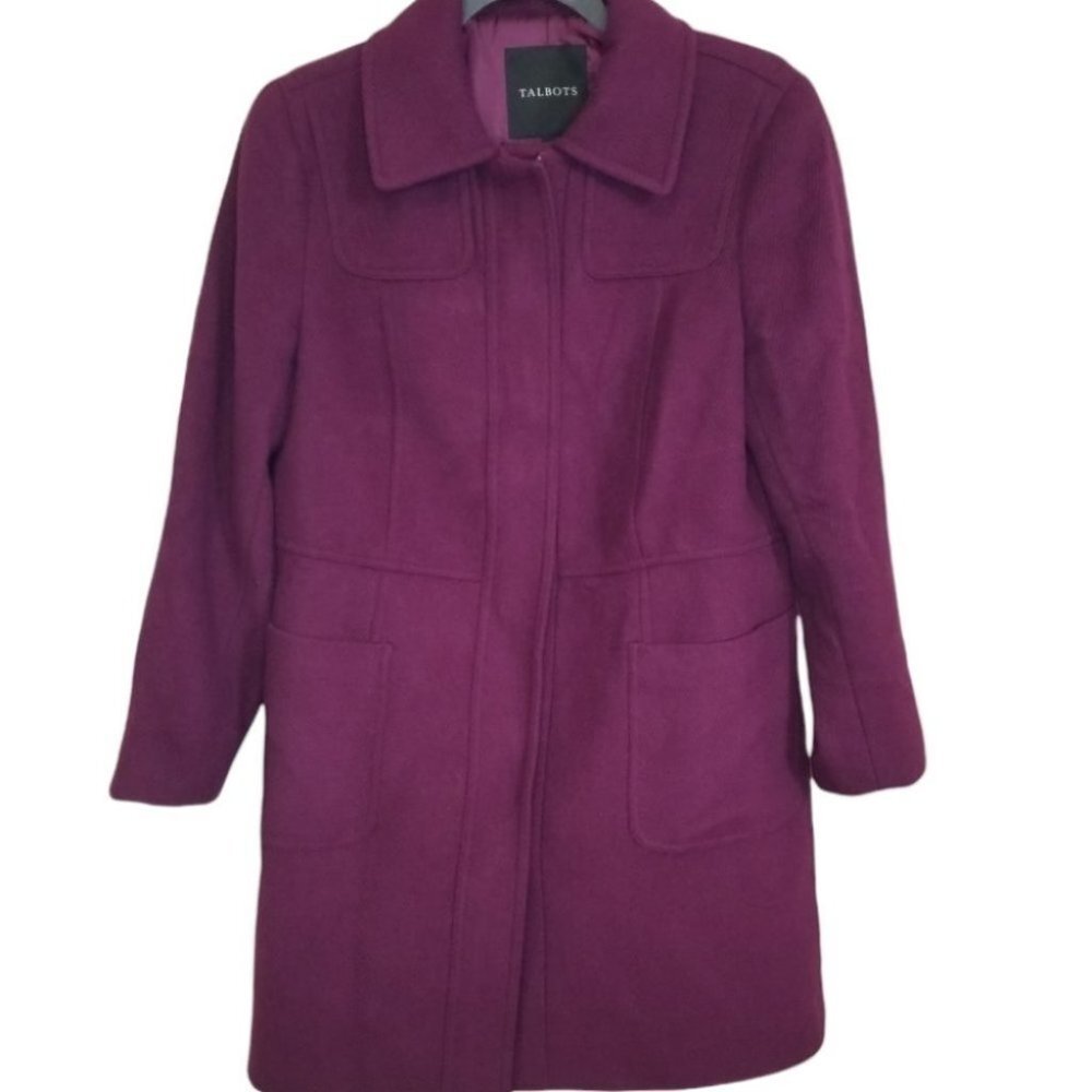 Talbots Wool Blend Dress Coat Size 8 Plum Color **Read Description